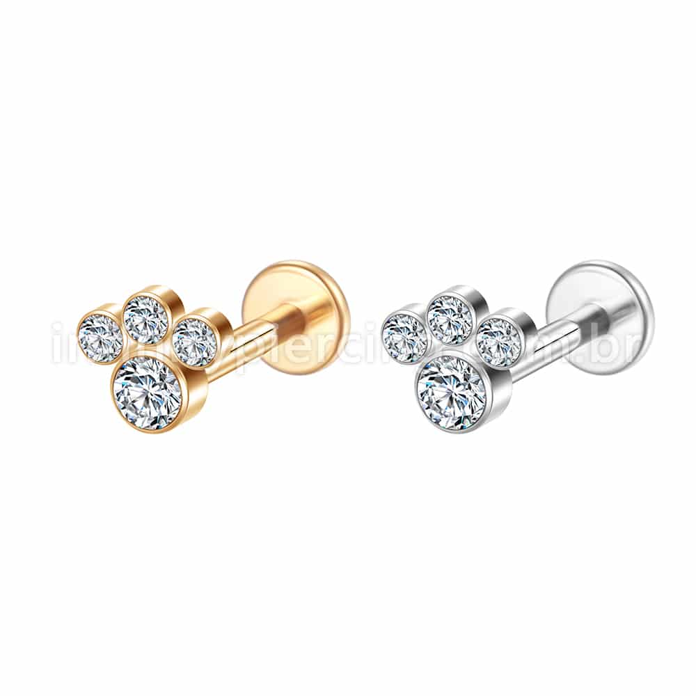Piercing Labret Aço Cirúrgico 4 Zircônias